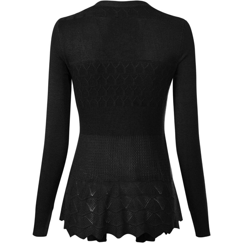 Women's Long Sleeve Crochet Knit Draped Open Cardigan Large Black - Picture 6 of 7